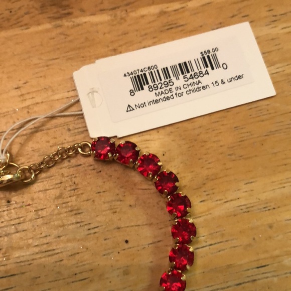 Betsey Johnson Gold Tone Red Crystal Tennis Necklace With Cherry Charms NWT - Picture 4 of 12